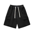 thumbnail image 1 of Jean Shorts Men Drawstring Elastic Waist Loose Fit Casual Cargo Jeans Shorts Summer Solid Color Mens Denim Shorts, 1 of 9