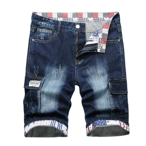 Jean Shorts Men Ripped Distressed Slim Fit Cargo Jeans Shorts Straight Leg Knee Length Casual Street Men's Denim Shorts