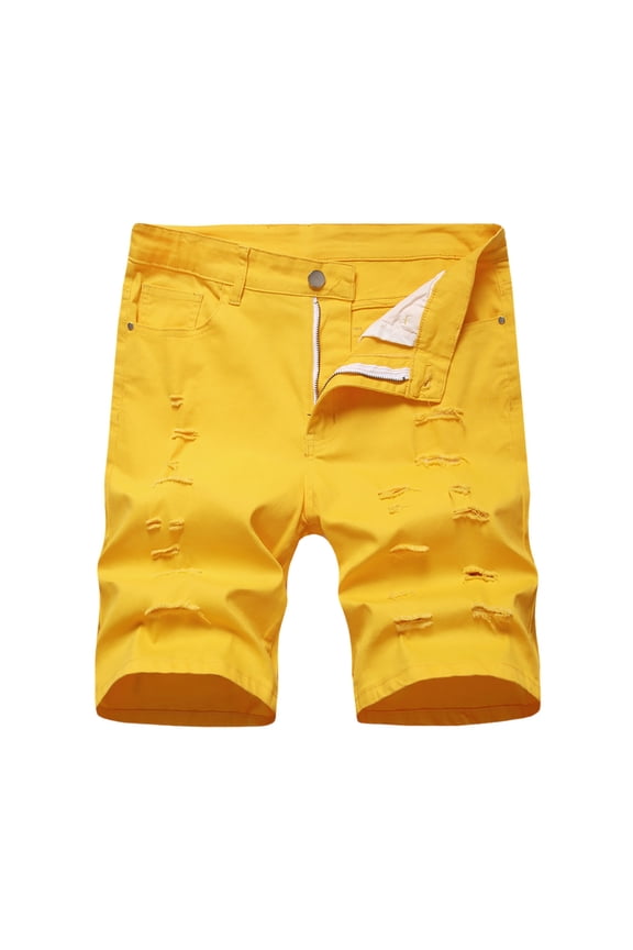 Jean Shorts Men Ripped Distressed Soild Color Denim Bermuda Shorts with Pockets Casual Vacation Straight Leg Denim Shorts Men