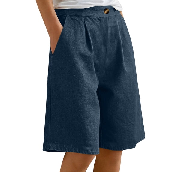 Jean Shorts Sevevn Women's Casual High-Waisted Denim Bermuda Shorts with Pockets Dark Blue 2XL