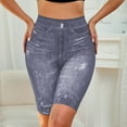 thumbnail image 1 of Jean Shorts Stretchy High Waisted Biker Shorts Womens Imitation Denim Printed Fitness Running Gym Yoga Half Shorts Leggings Navy L, 1 of 7
