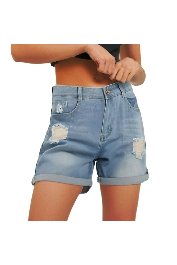 Jean Shorts for Teens, Audhol Women's High Waisted Denim Shorts Casual Ripped Summer Hot Short Jeans Distressed Jeans Shorts with Pockets Low Rise Jean Shorts Blue M