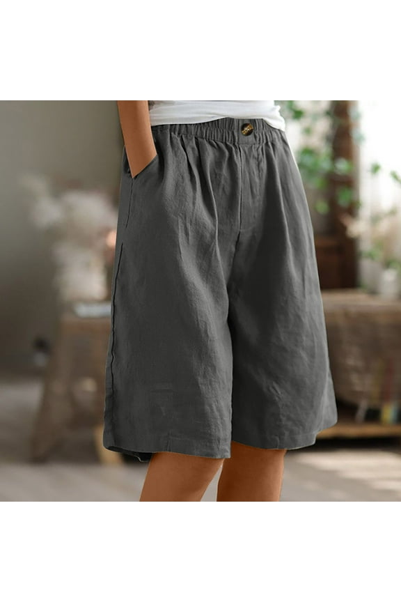 Women's Cotton Linen Casual Shorts Drawstring Comfy Elastic High Waist Loose Shorts Lounge Summer Clothes for Women