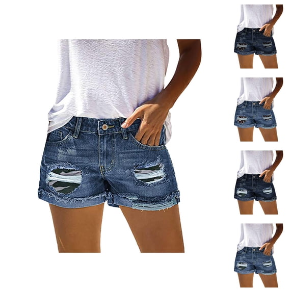 Jean Shorts Womens 2026 Summer Distressed Ripped Denim Shorts with Pockets
