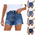 thumbnail image 1 of Jean Shorts Womens 2026 Summer High Waist Washed Blue Ripped Distressed Frayed Hem Denim Shorts, 1 of 6