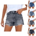 thumbnail image 1 of Jean Shorts Womens 2026 Summer High Waist Washed Blue Ripped Distressed Frayed Hem Denim Shorts, 1 of 6