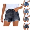 thumbnail image 1 of Jean Shorts Womens 2026 Summer High Waist Washed Blue Ripped Distressed Frayed Hem Denim Shorts, 1 of 6