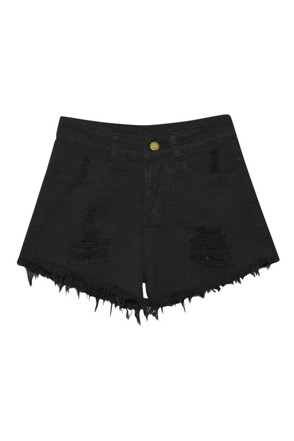 Husipze Jean Shorts Womens Casual Distressed Short Jeans Ripped Denim Shorts Summer Mid Waist Stretchy Denim Shorts Black M