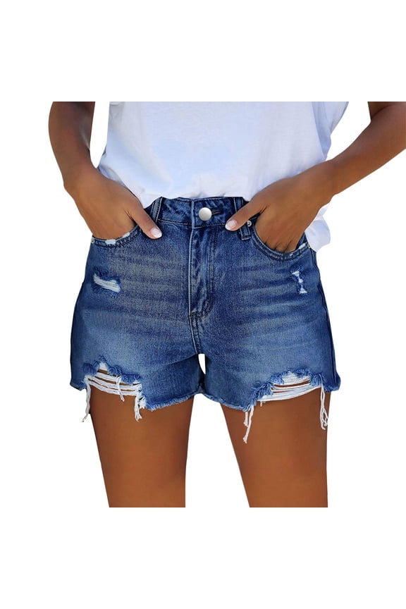 Jean Shorts Womens Denim High Waist Cut Off Ripped With Pockets Stretchy Distressed Jorts Summer Shorts For Women