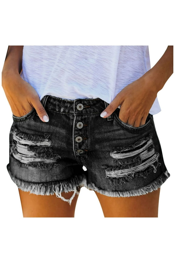 Jean Shorts Womens Denim Shorts Sexy Casual Jeans Female Womens Hole Fashion Bottom Pocket Pants(Black,L)