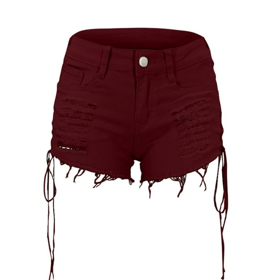 Jean Shorts Womens Fashion Bandage Stretch Hole Side Trendy Lightweight Ripped Denim Short Pants M