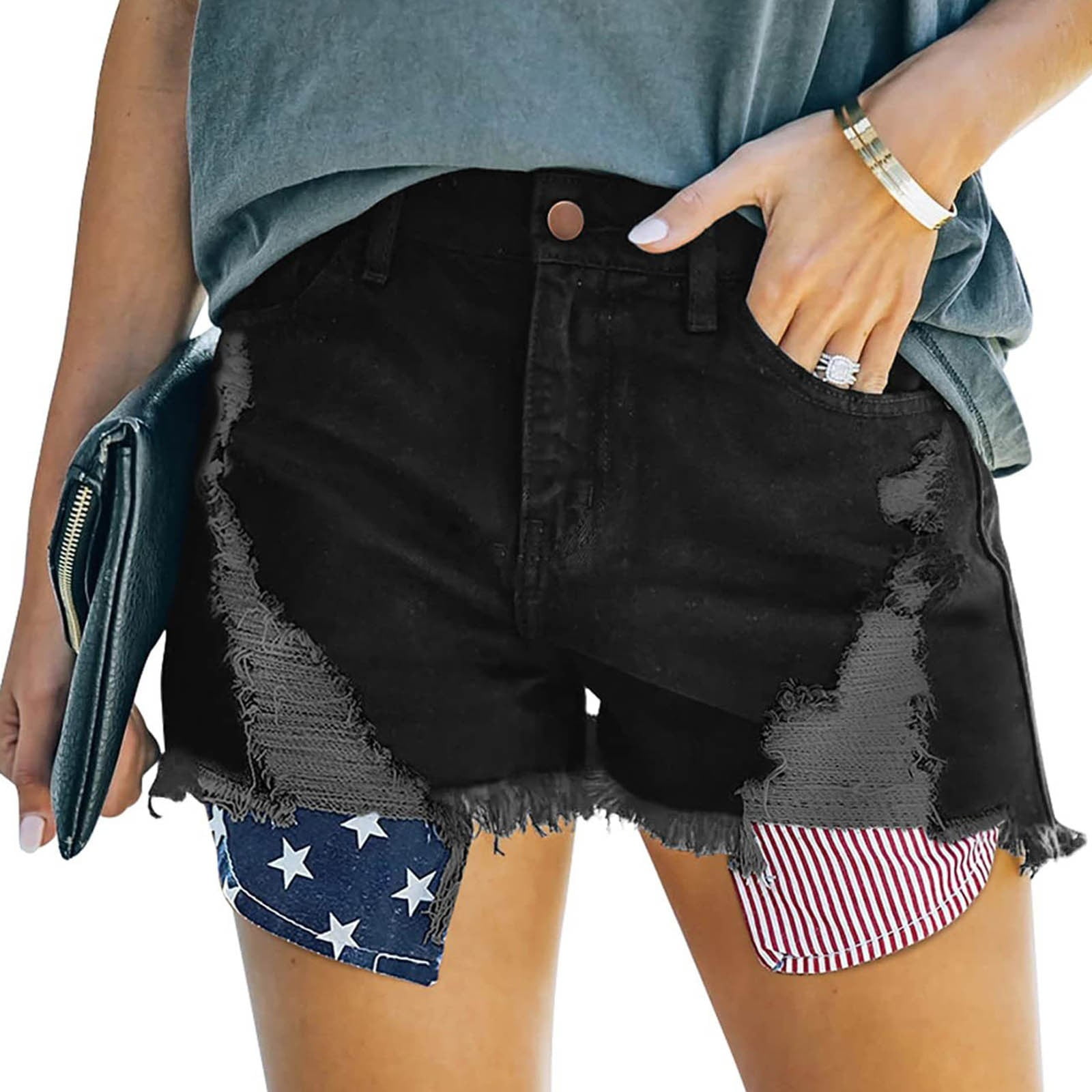 4th of July Striped Cotton Twill Mini Shorts - Navy