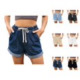 thumbnail image 1 of Jean Shorts Womens Summer Casual Elastic High Waist Relaxed Fit Roll Up Hem Beach Denim Shorts with Pockets, 1 of 7