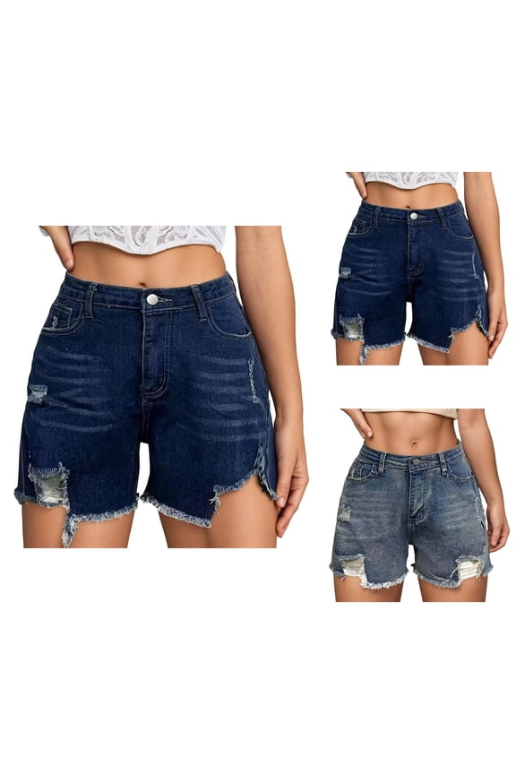 Jean Shorts Womens Summer Casual High Waisted Ripped Raw Hem Distressed Denim Shorts Streetwear