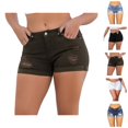 thumbnail image 1 of Jean Shorts Womens Summer Casual Mid Rise Roll Up Hem Washed Blue Ripped Distressed Stretchy Denim Shorts with Pockets, 1 of 3