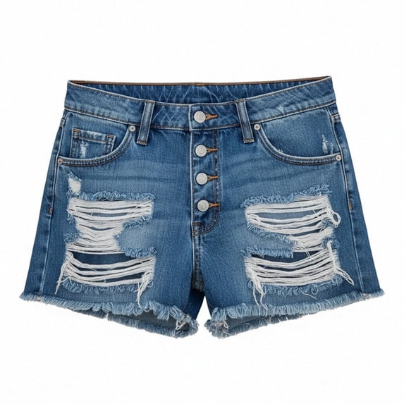 Jean Shorts Womens Summer High Waisted Denim Stretchy Ripped with Pockets Dark Blue XL