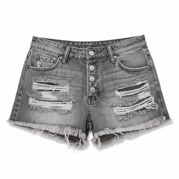 Jean Shorts Womens Summer High Waisted Denim Stretchy Ripped with Pockets Gray M