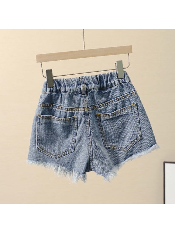 Jean Shorts for Girls Stretch Elastic Waist Cute Denim Shorts Lightweight Breathable Beach Summer Clothing Blue Size 12-13 Years