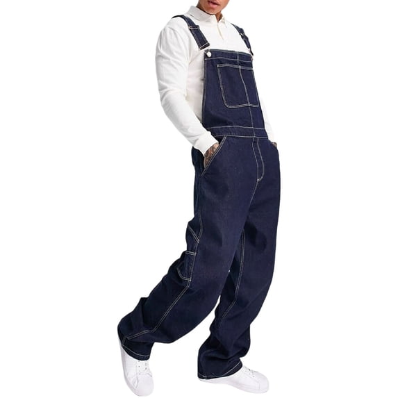 Jean Shorts for Men Classic Solid Color Loose Fit Casual Bib Overall Jean Romper with Pocket Relaxed Fall Oversized Work Men Denim Shorts