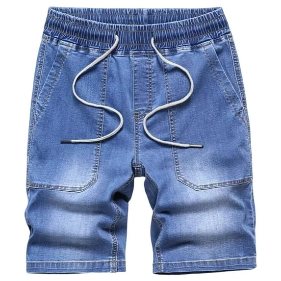 Jean Shorts for Men Gradient Color Elastic Waist Drawstring Denim Bermuda Shorts with Pockets Summer Straight Leg Casual Denim Shorts Men