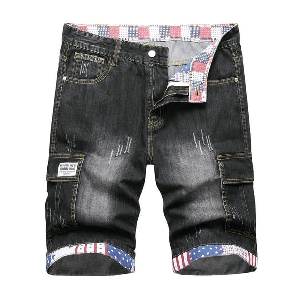Jean Shorts for Men Ripped Distressed Slim Fit Cargo Jeans Shorts Straight Leg Knee Length Casual Street Mens Denim Shorts