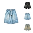 thumbnail image 1 of Jean Shorts for Men Summer Casual Elastic Waist Blue Washed Lightweight Straight Leg Denim Shorts with Pockets, 1 of 4