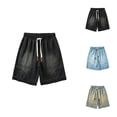 thumbnail image 1 of Jean Shorts for Men Summer Casual Elastic Waist Blue Washed Lightweight Straight Leg Denim Shorts with Pockets, 1 of 4