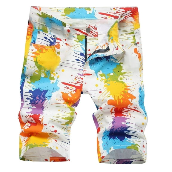 Jean Shorts for Men Summer Trendy Leisure Digital Printing High Street Denim Bermuda Shorts with Pockets Slim Fit Casual Mens Denim Shorts