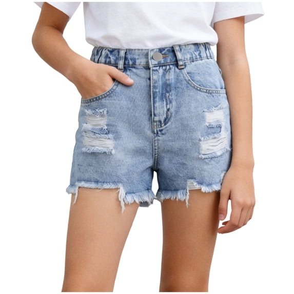 Jean Shorts for Teen Girls Low Rise Girls Ripped Jeans Shorts High Waist Raw Hem Straight Leg Y2K Distressed Denim Shorts for Teen Girls 13Y-16Y