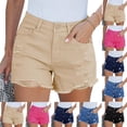 thumbnail image 1 of Jean Shorts for Women High Waisted Trendy Summer Casual Plus Size Shorts Ripped Cutoff Stretchy Distressed Denim Shorts Jorts Beige M, 1 of 5