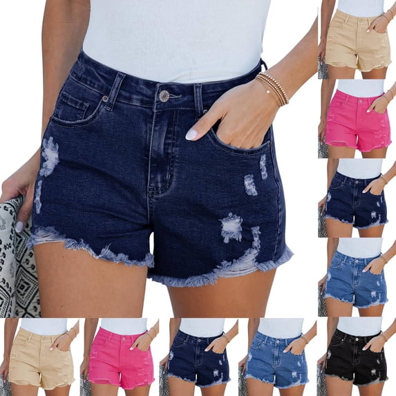 Jean Shorts for Women High Waisted Trendy Summer Casual Plus Size Shorts Ripped Cutoff Stretchy Distressed Denim Shorts Jorts Blue S