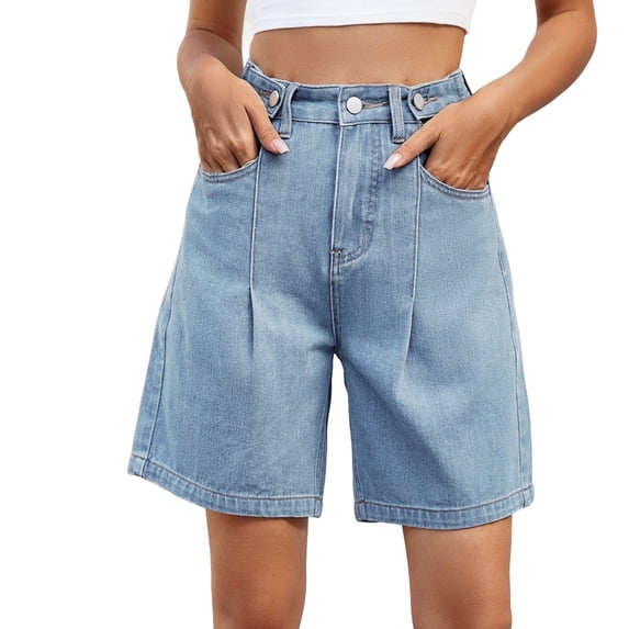 Jean Shorts for Women High Waisted Wide Leg Stretchy Denim Jorts Casual Summer Fashion Pants with Pockets