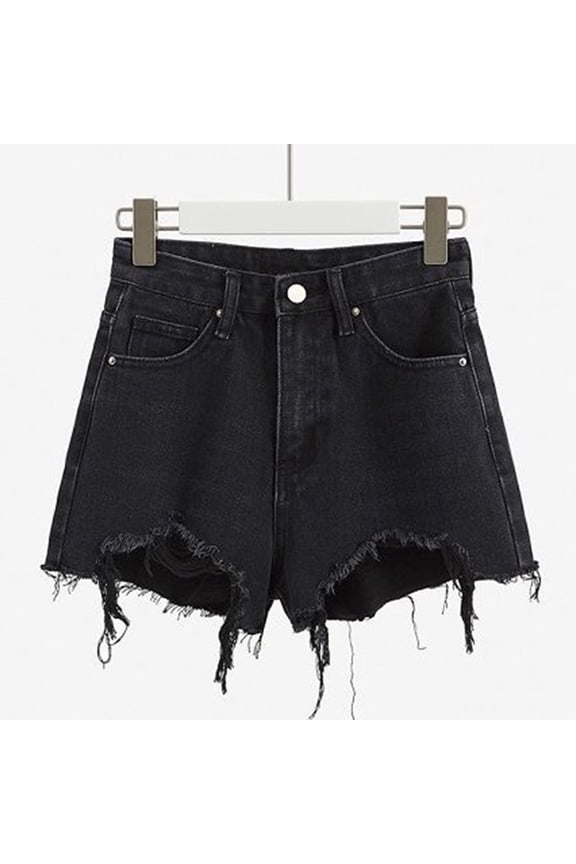 Jean Shorts for Women High Waisted XX-Large Fashion Solid Color Irregularity Rough Selvedge Euryscelia Denim Shorts