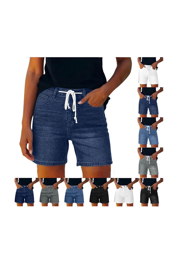 Jean Shorts for Women Stretchy Elastic Waist Jean Shorts Casual Lightweight Pull On Denim Short Travel Clothing