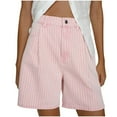 thumbnail image 1 of Jean Shorts for Women Striped Casual High Waisted Denim Short Pants with Pocket Zipper and Button Shorts (S, Pink), 1 of 7