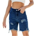 thumbnail image 1 of Jean Shorts for Women Summer Casual Mid Rise Ripped Distressed Denim Half Pants Front Zipper and Button Shorts (M, Dark Blue), 1 of 5