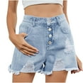 thumbnail image 1 of Jean Shorts for Women Summer Casual Mid Rise Ripped Distressed Denim Short Pants Front Zipper and Button Shorts (2XL, Light Blue), 1 of 7