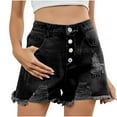 thumbnail image 1 of Jean Shorts for Women Summer Casual Mid Rise Ripped Distressed Denim Short Pants Front Zipper and Button Shorts (XL, Black), 1 of 7