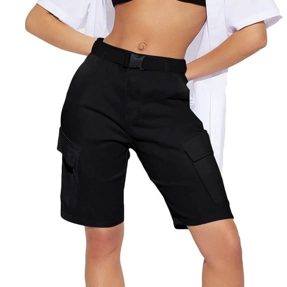 Jean Shorts for Women Trendy High Waisted Stretchy Denim Cargo Shorts Belted Summer Outdoor Wide Straight Leg Shorts