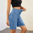 thumbnail image 1 of Jean Shorts for Women Trendy Pull On Mid Rise Elastic Waist Slim Fit Jean Shorts Summer Casual Long Denim Walking Shorts, 1 of 9