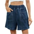 thumbnail image 1 of Jean Shorts for Women Trendy Pull On Mid Rise Elastic Waist Summer Casual Stretchy Long Denim Walking Shorts, 1 of 5