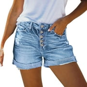 FchengtaiS Jean Shorts for Womens Summer Frayed Ripped Denim Shorts Casual Mid Rise Jean Shorts with Pockets