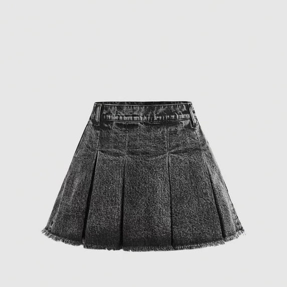 Jean Skirt Girls Side-Zip Pleated Denim, Modern and Versatile for School and Weekend Outings 8-14 Years Black 160