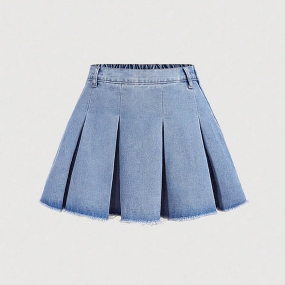 Jean Skirt Girls Side-Zip Pleated Denim, Modern and Versatile for School and Weekend Outings 8-14 Years Light Blue 150