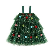Besolor Toddler Baby Girls Christmas Dress Sleeveless Star Sequin Layered Green Tulle Dress Party Gown Christmas Outfit