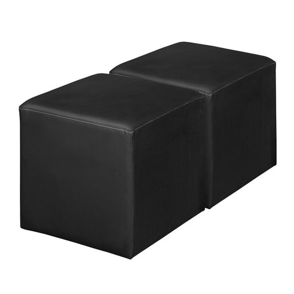Jean Square Vinyl Ottoman (Set of 2)- Black