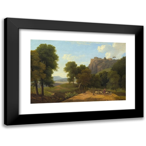 Jean-Victor Bertin 14x11 Black Modern Framed Museum Art Print Titled - Shepherd with His Flock (C. 1820)