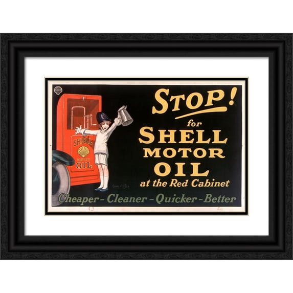 Jean d'Ylen 14x11 Black Ornate Wood Framed Double Matted Museum Art Print Titled: Stop! for Shell Motor Oil at the Red Cabinet (1926)