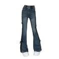 thumbnail image 1 of Jean for Girls Bow Jeans Flared Jeans High Waist Baggy Pants with Pocket Girls Size 4-5 Years Jeans, 1 of 9