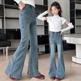 thumbnail image 1 of Jean for Girls Elastic Wasit Jeans Flared Jeans High Waist Girls Baggy Pants with Pocket Clothes for 6-7 Years Girls, 1 of 8